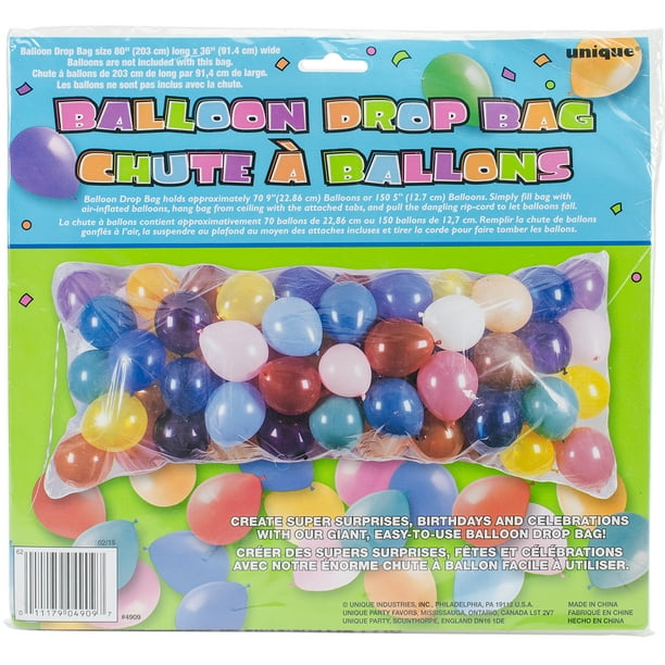 BALLOON DROP BAG 80"  x 36"  CLEAR BAG HOLDS 70 TO 150 BALLOONS 